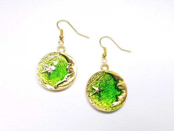 Mond und Sterne Ohrringe goldfarben grün moon